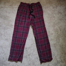 Croft & Barrow Mens Flannel Pajama Lounge Pants Wine Red Maroon Plaid Size M