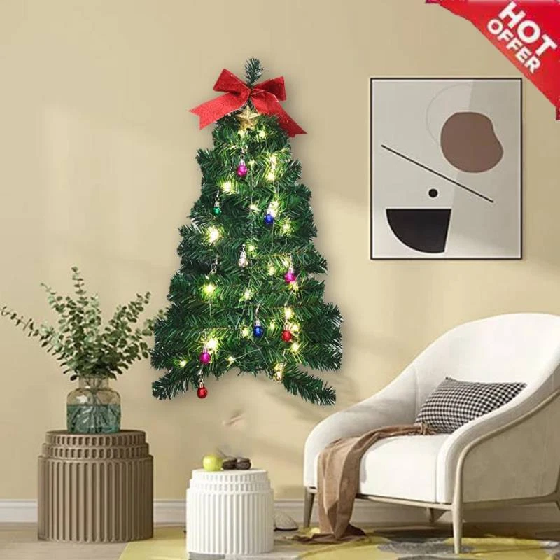 Christmas Tree Pre Lit Wall Mounted Half Hanging Small LED Lights 2.3ft