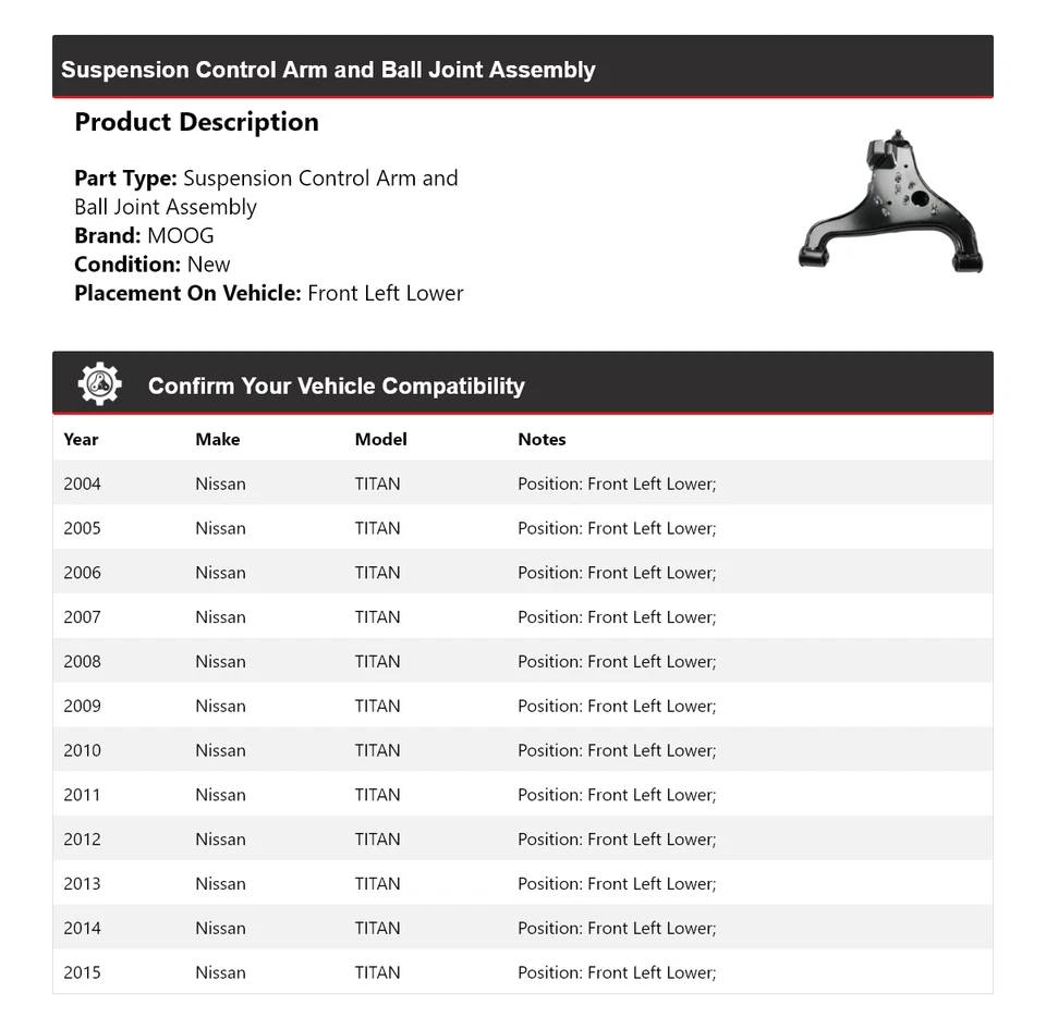 Conjunto de rótula de brazo de control delantero izquierdo inferior MO para Nissan TITAN 2004-2015 Foto 2 de 4