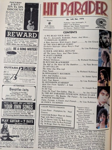 HIT PARADER Magazine Dec 1976 Frampton, Ringo, KISS, Led Zeppelin poster, Alice - Picture 2 of 17