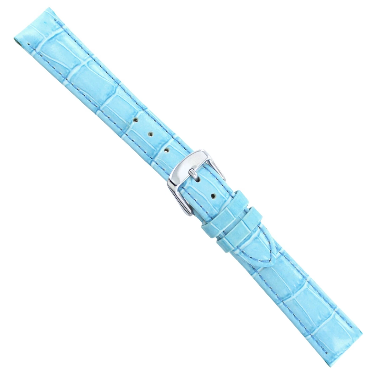 16mm deBeer Baby Crocodile Grain Light Blue Padded Stitched Watch
