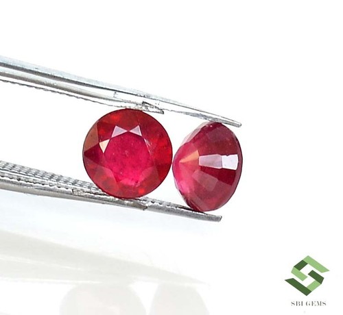 7 mm Natural Ruby Round Cut Pair 3.69 CTS Mozambique Faceted Loose Gemstones GF - Picture 4 of 7