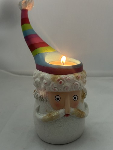 Santa Gnome 7” Ceramic Tea Light Candle Holder Christmas Decor - Glittery JCP - Picture 5 of 9