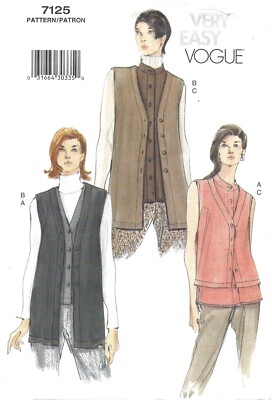 Vogue 7125 Vests in 3 Lengths w Mock Bands, Low Armholes Sz 8-12 UNCUT Pattern