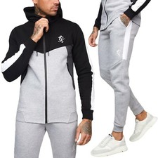 Gym King Mens Full Tracksuit Zip Up Slim Fit Hooded Hoodie Joggers Pants Bottoms