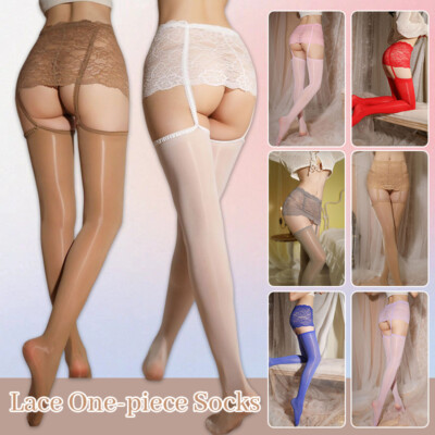 Sexy Oily Glossy Lace Skirts High Stockings Gorgeous Tights Transparent Hosiery