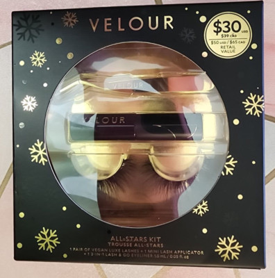 Velour All-Stars Lashes Kit 1pr Vegan Luxe Lashes 1 Applicator 1 Eyeliner NIB