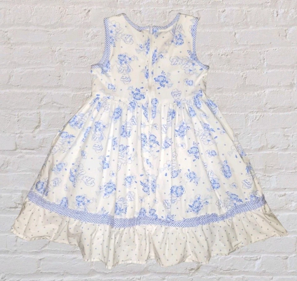 Disney Princess Cinderella Blue Roses Dress Girls 6X White A Line Sleeveless - Image 2 of 4