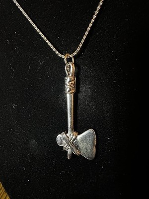Viking Axe Pendant Necklace Silver Tone Chain Men Boys Norse Fantasy Jewelry