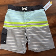 NWT Cat and Jack blue/green/gray swim trunks boy's size M 8 Husky