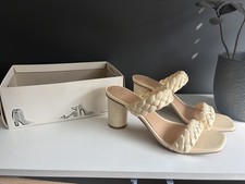 A New Day Braided Strappy Block Heel Sandals Ivory Faux Leather Square Toe