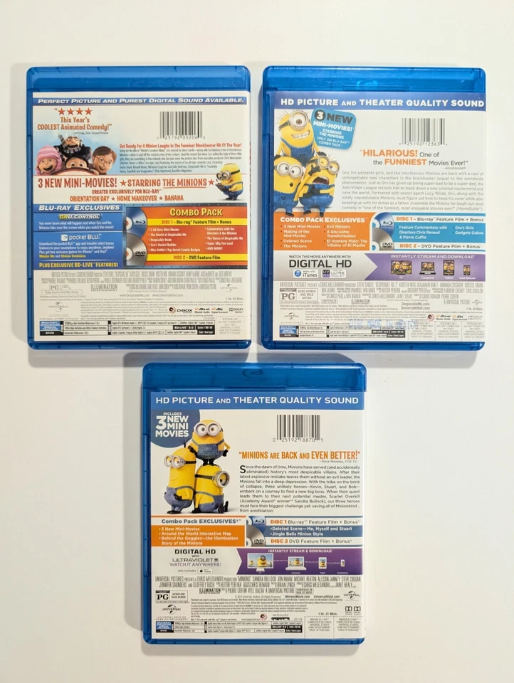 Despicable Me / Despicable Me 2 / Minions Blu-Ray/DVD Lot of 3 DreamWorks - Image 2 of 4
