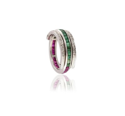 Ruby Smaragd Diamant Wende-Ring 925 Silber Handarbeit Mehrfarbig Bandring