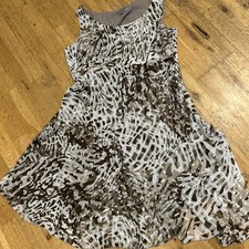 Women’s M&S PER UNA CREAM BEIGE BROWN abstract print CHIFFON DRESS - SIZE 18R 