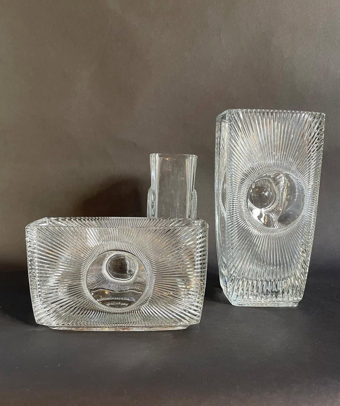3 Stunning heavy Iconic glass vases called Sun, designed by Rudolf jurnikl