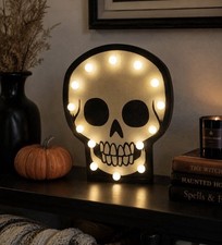 Hyde EEK Boutique 10" LED Light Up Wood Skull Halloween Decor Battery Operate