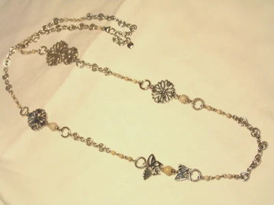 Brighton Argent Ton, Cristaux, Verre Perles Fleurs & Papillons Collier - Photo 1/4