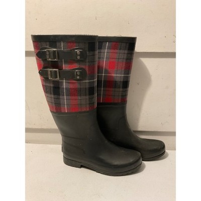 UGG Brooks Plaid Rain Boots Black Red Grey Buckle Tall Waterproof 3457 Womens 7