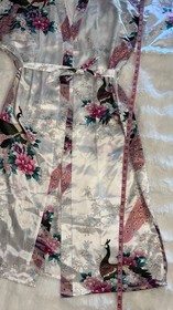 Beautiful Long Kimono Robe Silky Like Asian Inspired Birds Flowers Sexy