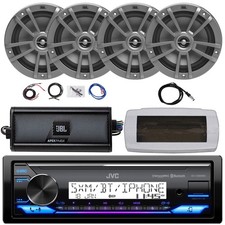 JVC Single-DIN Boat Stereo, 4x 6.5" 180W Max Speakers, 4-Channel Amplifier W/Kit