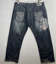 Pilgrim Apparel Y2K Streetwear Graphic Jeans Eagle Crest Embroidered Baggy 40x32