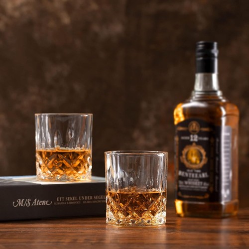 Whiskey Rocks Glass Set of 4 2 Crystal Bourbon Glasses 2 Round Ice Ball In Box - Picture 8 of 9