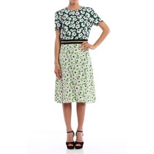 Stella McCartney Green White Petra Floral Print Dress Fit Flare 36 0/2 XS