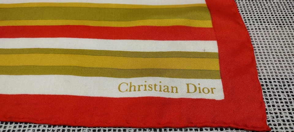 Christian Dior 1960s Striped Silk Scarf Avocado Vintage Designer Mid Century Mod - Image 3 of 4