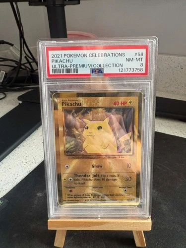 2021 Pokémon Gold TCG Celebrations Pikachu UPC Promo Gold  Metal PSA 8