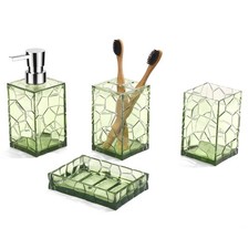 Green Bathroom Accessories Set With Toothbrush Holder Soap Dispenser Tumbler Soa