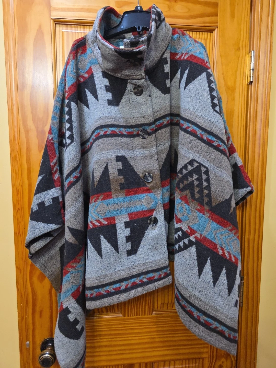 Thread & Supply Womens Multicolor Southwestern Aztec Poncho Shawl Cape Size M/L