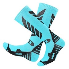 Merino Wool Ski Socks - 2 Pairs Knee High Skiing Socks, Winter Warm Large Blue