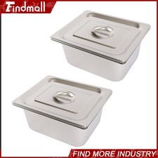 Findmall 2 Pack Hotel Pans 1/2 Size 6" Deep Stainless Steel Steam Table with Lid