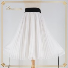 Chacott Ballroom Dance Skirt M White Pleated Elastic Waist Costume