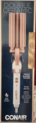 Conair Double Ceramic Triple Barrel Hair Waver, White/Rose Gold