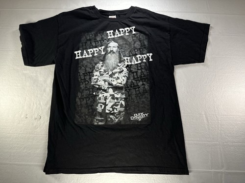 Gildan Duck Dynasty Shirt Mens Large Black Y2K “Happy Happy Happy” Graphic Tee