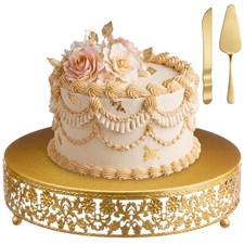 12 Inch Gold Cake Stand Set Metal Round Cupcake Dessert Stand with Cake Cutti...