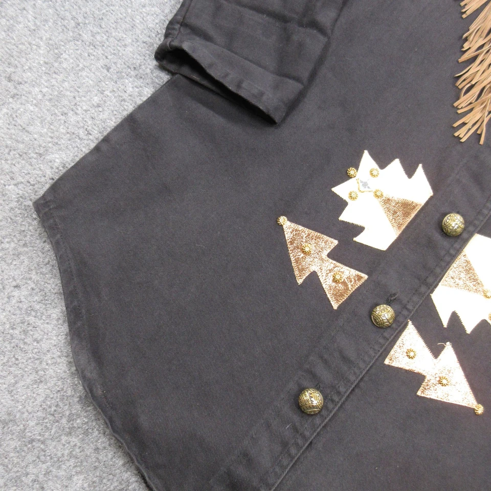 Vtg Jacket Womens Medium Black Western Fringe Aztec Beaded Southwestern 80s 90s - Image 3 of 4