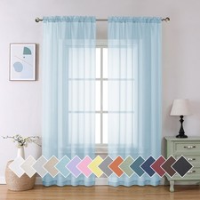 Sky Blue Sheer Curtains 84 Inch Light Filtering Voile Drapes 2 Panels