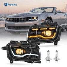 Preenex Black Projector Headlights For 2010-2013 Chevy Camaro Led Drl Tube Bulbs