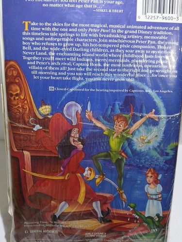 Peter Pan VHS- Black Diamond Walt Disney Classics 1990 Shrink Wraped Unopened - Picture 5 of 12