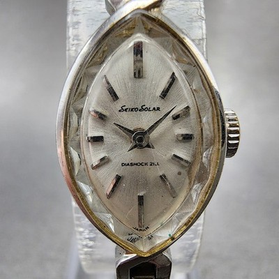 Seiko Solar Watch Women 15mm White Dial White Gold Plated  display picture 1
