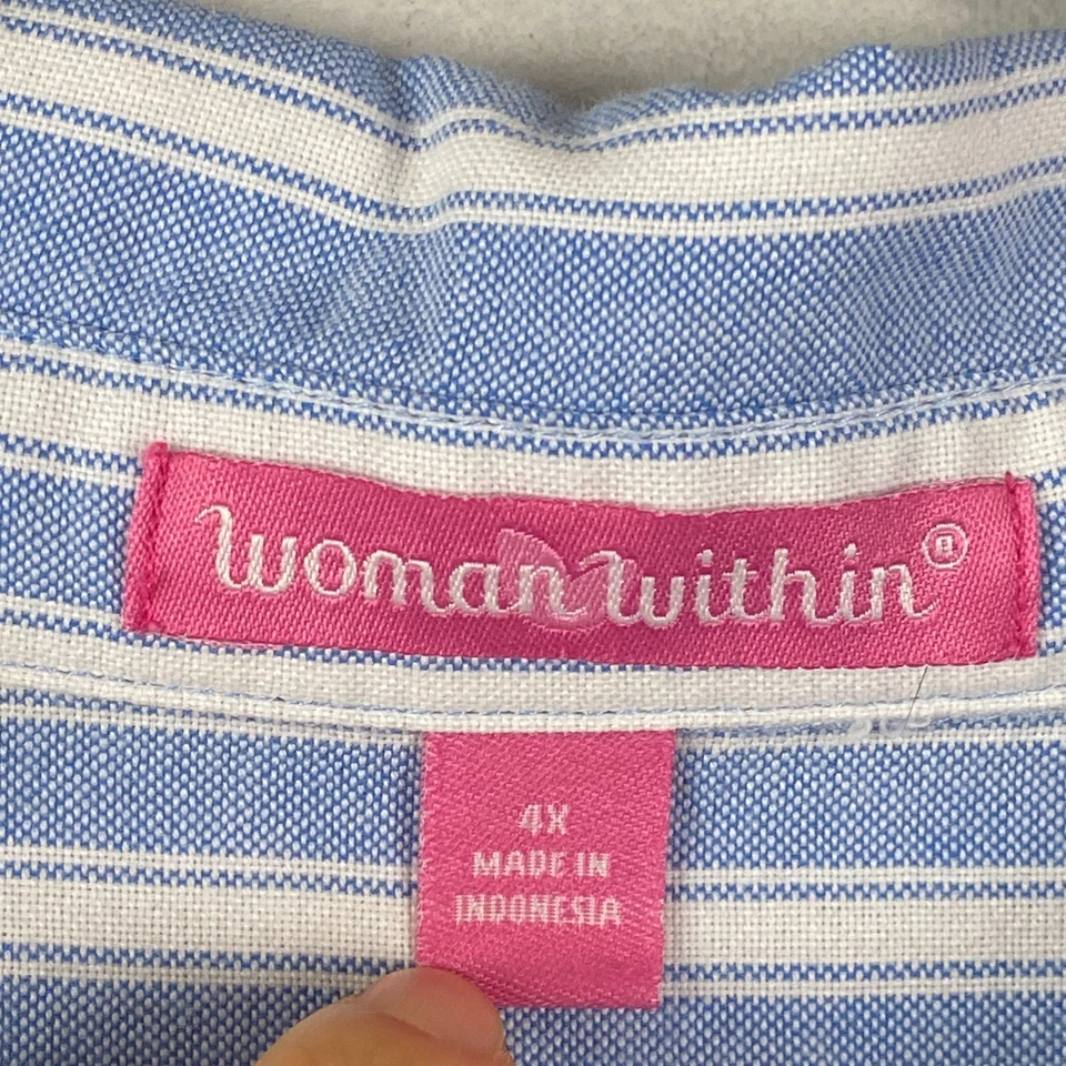 Camisa Woman Within Popover Talla 4X Azul Blanco Rayas Mezcla de Algodón Foto 4 de 4
