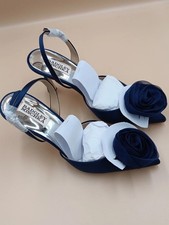BADGLEY MISCHKA Womens Navy Blue Strapy Formal 3inch Heel sz7 Raised Rose Flower