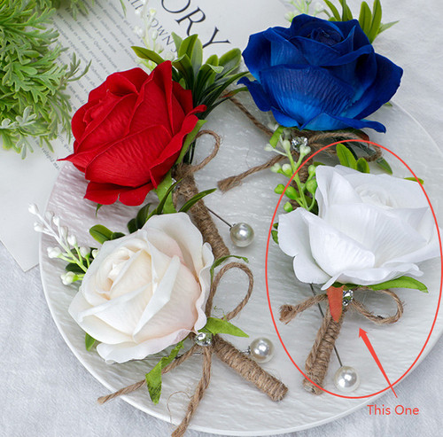 White Rose Boutonniere Wedding Men's Brooch, Outdoor Welcome Party Decoration