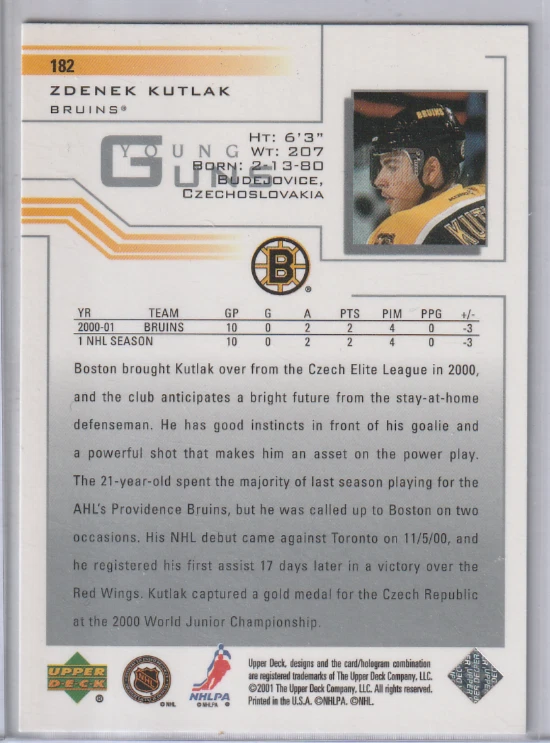 Zdenek Kutlak 2001-02 Upper Deck Young Guns #182 - Image 2 of 2