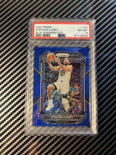 2022 PANINI PRIZM BLUE SHIMMER FOTL #101 STEPHEN CURRY 20/35 PSA 8