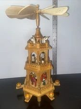 Vintage Wooden Erzgebirge 3 Tiered Pyramid Carousel Candle Holder Nativity Scene