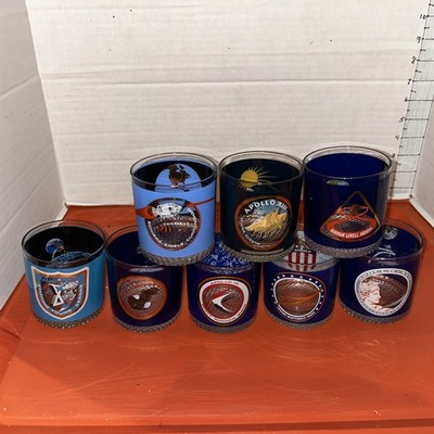 Apollo-era set of 8 space mission whiskey / on the rocks glasses