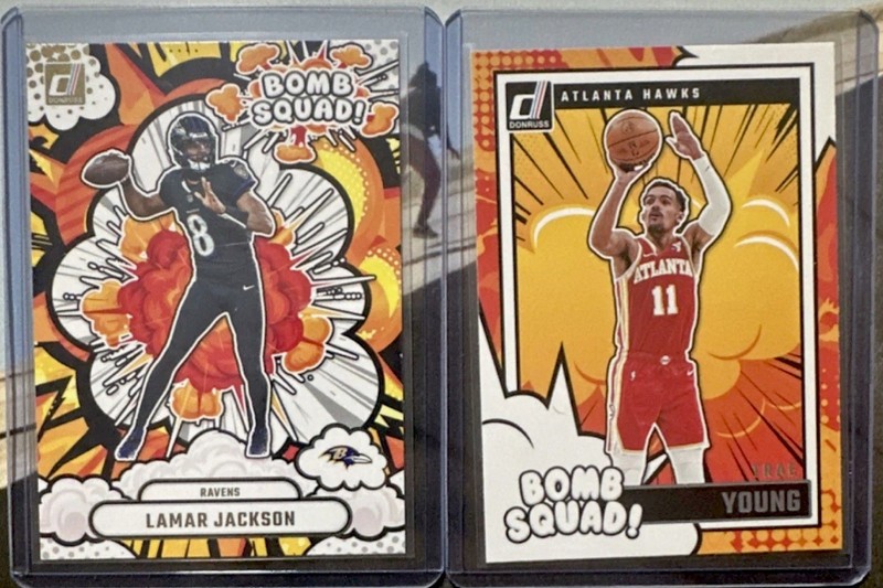 Bomb Squad Lamar Jackson Ravens & Trae Young Hawks Card Lot 2 Panini Donruss